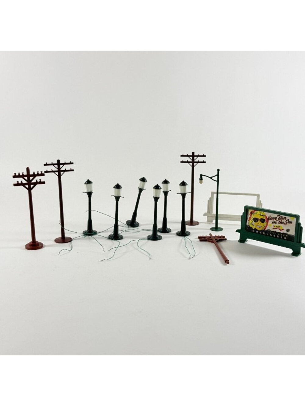 Vintage 13 Model Train Layout Accessories Street Lamps Utility Poles Billboard